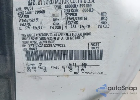 2002 Ford F-250 Lariat/Xl/Xlt z USA, uszkodzony, nr VIN 1FTNX21S32EA79022